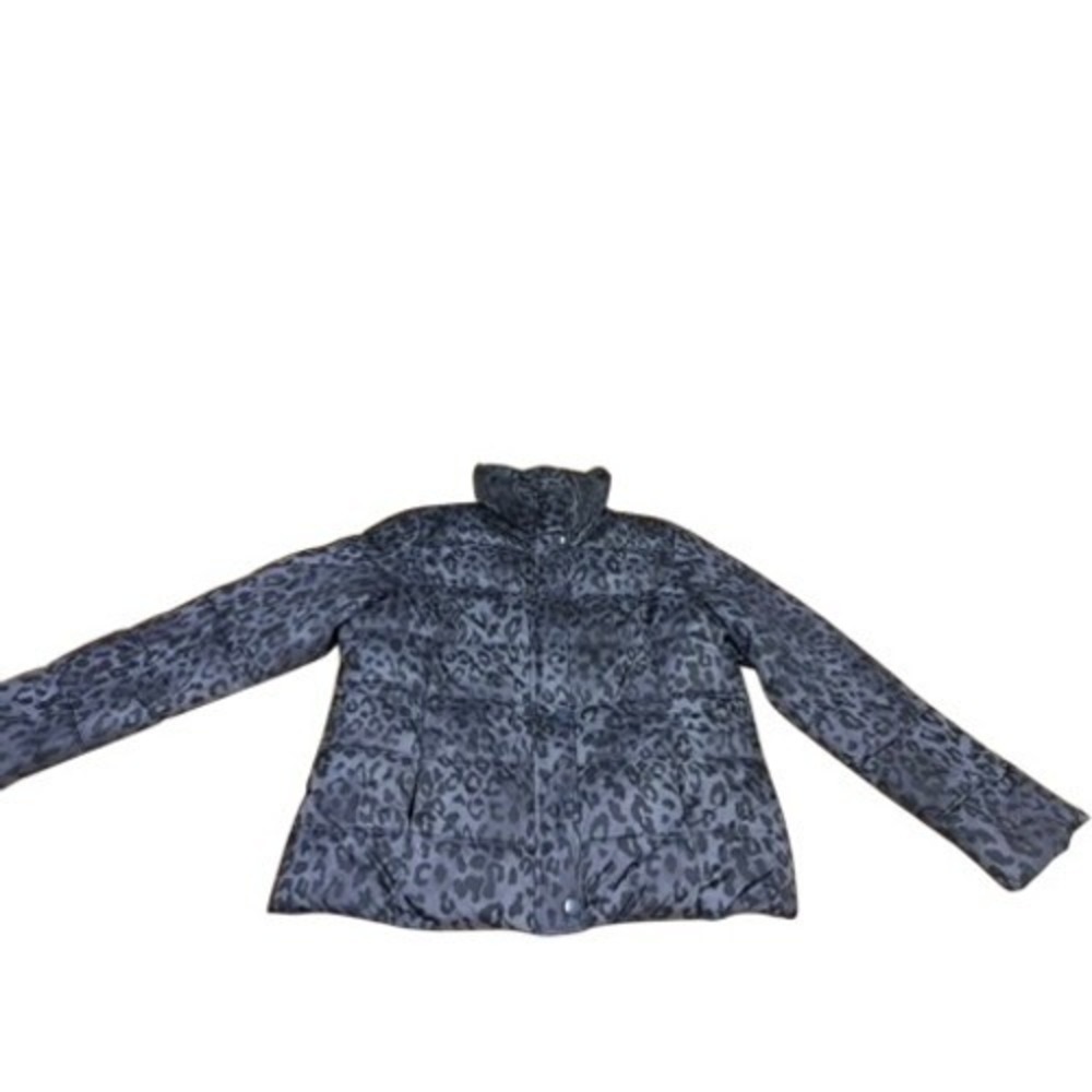 "Old Navy" Leopard Print Puffer Coat Gray Black Animal Print Full Zip SZ Warm